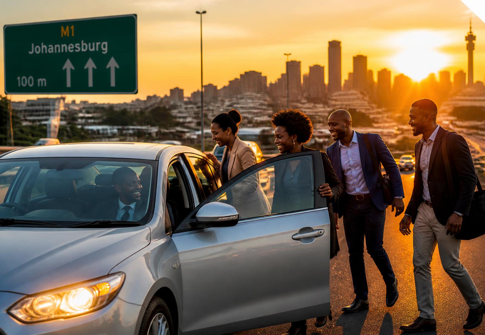 Commuters joining a RouteMate SA lift club at sunrise in Johannesburg